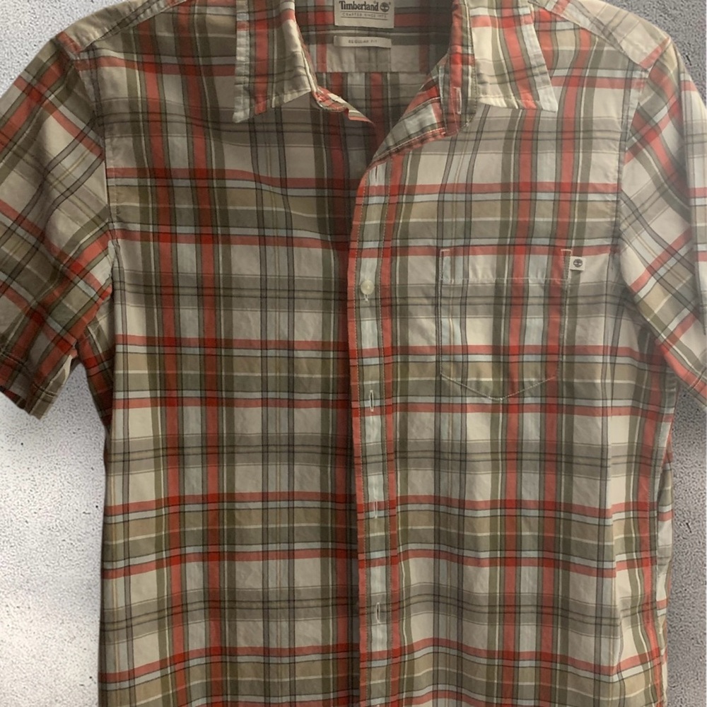 Timberland Red and Green Plaid Casual Button Down Shirt